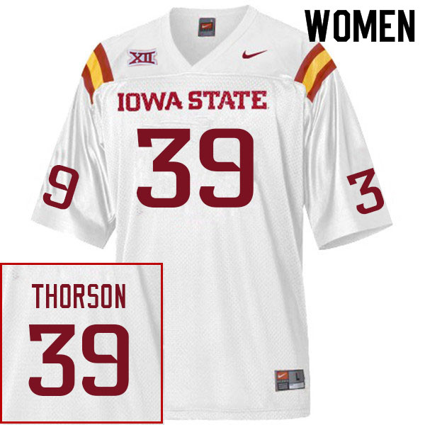 Women #39 Asle Thorson Iowa State Cyclones College Football Jerseys Sale-White - Click Image to Close